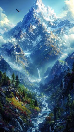 Горный пейзаж скачать фон 1424 x 2532