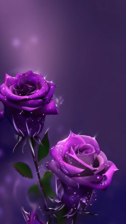Фиолетовые розы капли воды на фиолетовом фоне