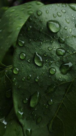 Капли воды на листьях