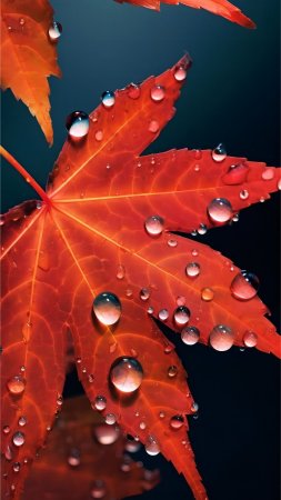 Orange leaf with drops of water on it