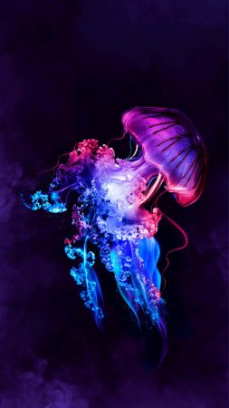 Неоновые медузы скачать фон 1424 x 2532