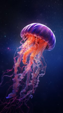 Неоновая медуза скачать фон 1080 x 1920