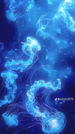 Blue jellyfish floating in the water скачать фон 1080 x 1920