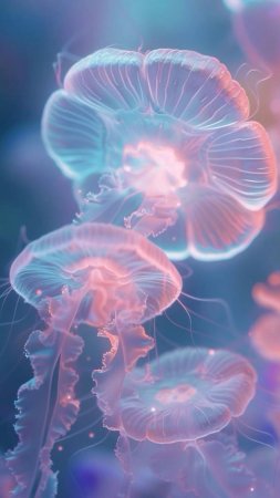 Glowing jellyfish chrysaora pacifica underwater скачать фон 1080 x 1920