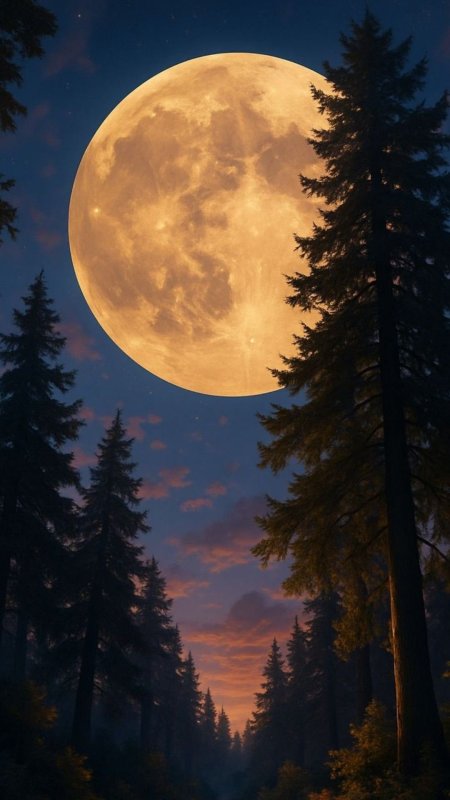 Лес луна скачать фон 1080 x 1920