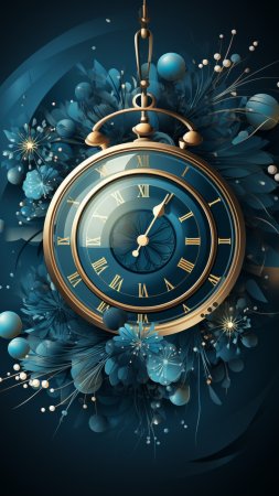 New year clock illustration скачать фон 1080 x 1920
