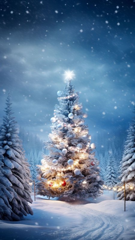 Новогодний лес скачать фон 1080 x 1920