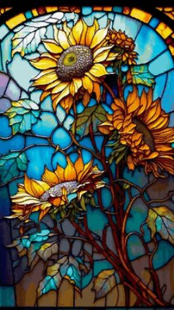 Подсолнухи витраж скачать фон 720 x 1280