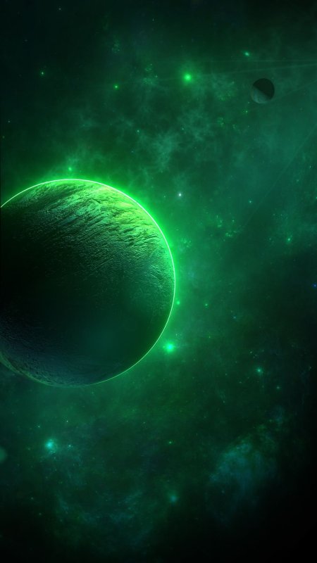 Glowing green planet art