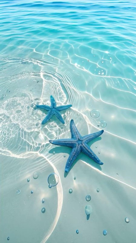 Starfish on the summer beach in sea water
