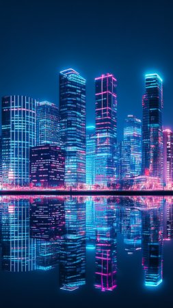 Futuristic cityscape wallpaper with neon lights скачать фон 1080 x 1920