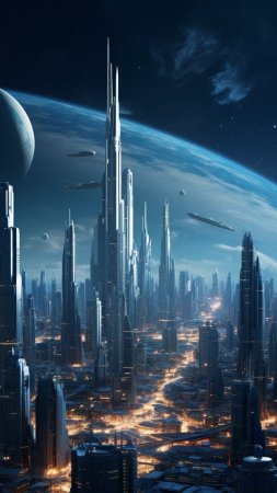 Фантастические города будущего скачать фон 1080 x 1920