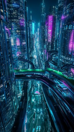 Futuristic cyberpunk cityscape скачать фон 1080 x 1920