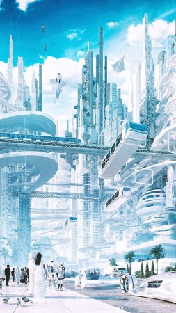 Futuristic city скачать фон 1424 x 2532