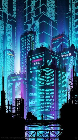 Cyberpunk city скачать фон 1080 x 1920
