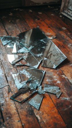 Broken mirror on the floor