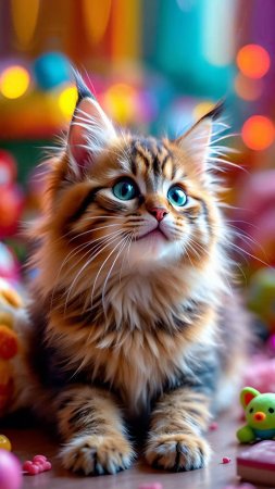 Балованный котенок в ярких цветах