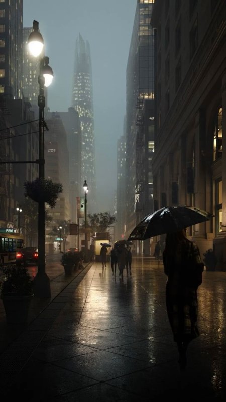 Rainy city скачать фон 1080 x 1920