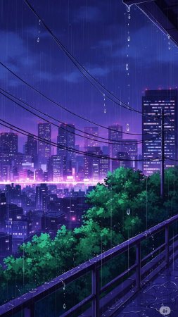 Night city rain скачать фон 1424 x 2532
