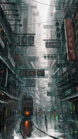 Арты города скачать фон 1080 x 1920