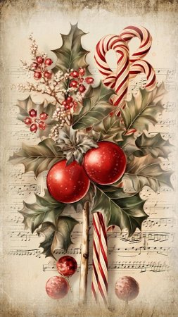 Vintage candy cane christmas card скачать фон 1080 x 1920