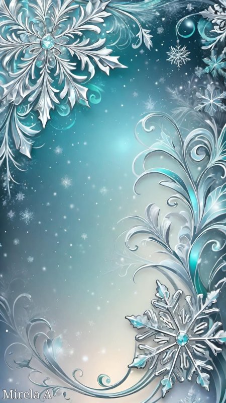 Snowflakes and swirls on a blue background скачать фон 1080 x 1920