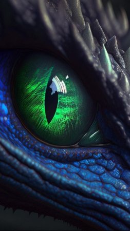 The eye of a dragon with green eyes