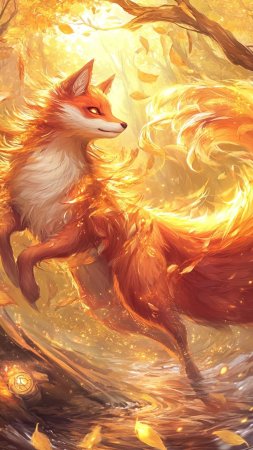 Огненная лиса арт скачать фон 1080 x 1920