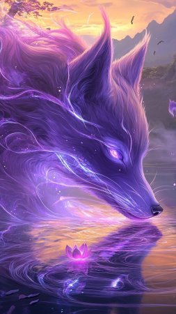 Фиолетовый волк скачать фон 1080 x 1920