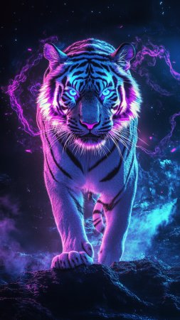 Тигр неоновый скачать фон 1080 x 1920