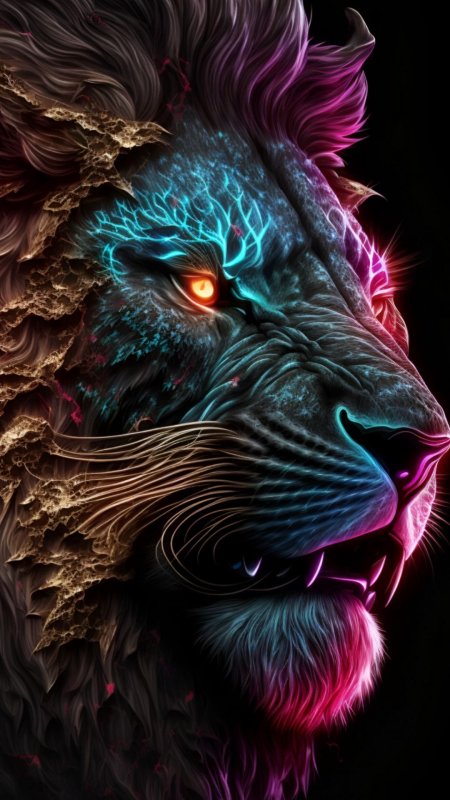Неоновый лев скачать фон 1080 x 1920