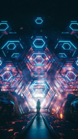 Футуристический туннель с неоновыми огнями 3d иллюстрация 4k uhd