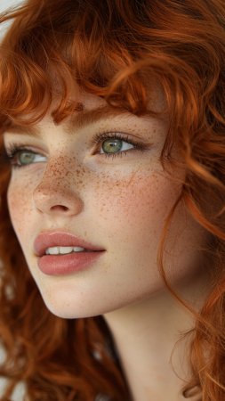 Рыжая девушка с зелеными глазами и веснушками