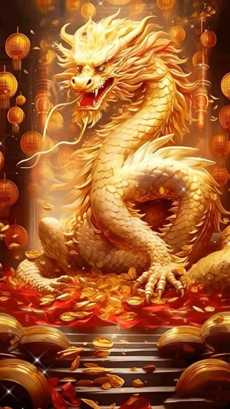 Золотой дракон фэнтези скачать фон 1080 x 1920