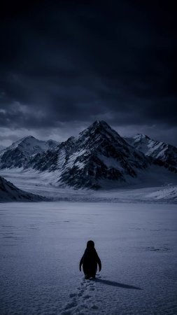 Пингвин уходит в горы скачать фон 2160 x 3840
