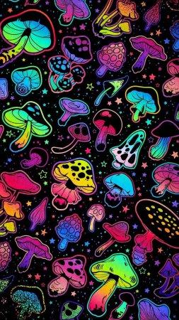 Seamless with mushrooms bright psychedelic colors vector image скачать фон 1424 x 2532