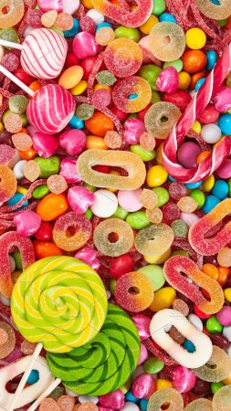 Colorful lollipops and candies скачать фон 2160 x 3840