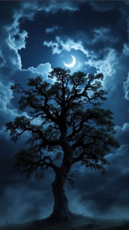 Tree at night скачать фон 1080 x 1920