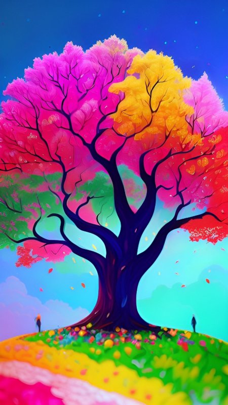 Разноцветное дерево скачать фон 1080 x 1920