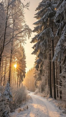 Зимнее утро в лесу скачать фон 2160 x 3840