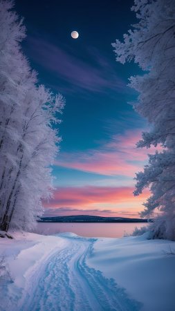 Winter landscape скачать фон 1424 x 2532