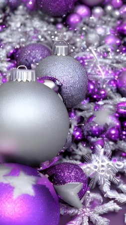 Purple christmas ornaments скачать фон 1424 x 2532
