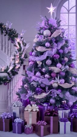 Purple christmas tree decorations скачать фон 1080 x 1920