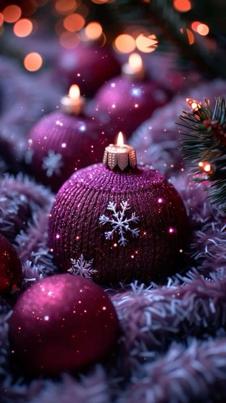 Новогодние фиолетовые обои скачать фон 1080 x 1920