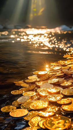 Золотые монеты в воде