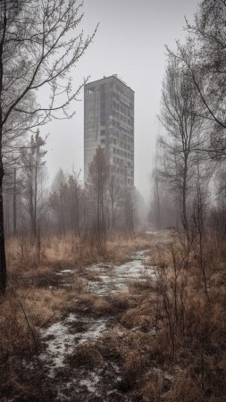 Pripyat in apocalypse landscape скачать фон 1080 x 1920