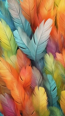 Colourful feathers скачать фон 1080 x 1920