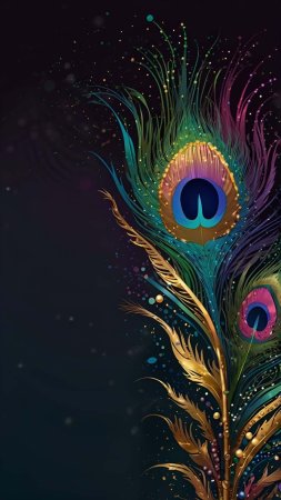 A colorful peacock feather on black background скачать фон 1080 x 1920