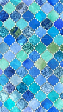 Blue moroccan fabric cobalt and aqua decorative tiles by micklyn