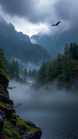 Лес горы туман скачать фон 1080 x 1920